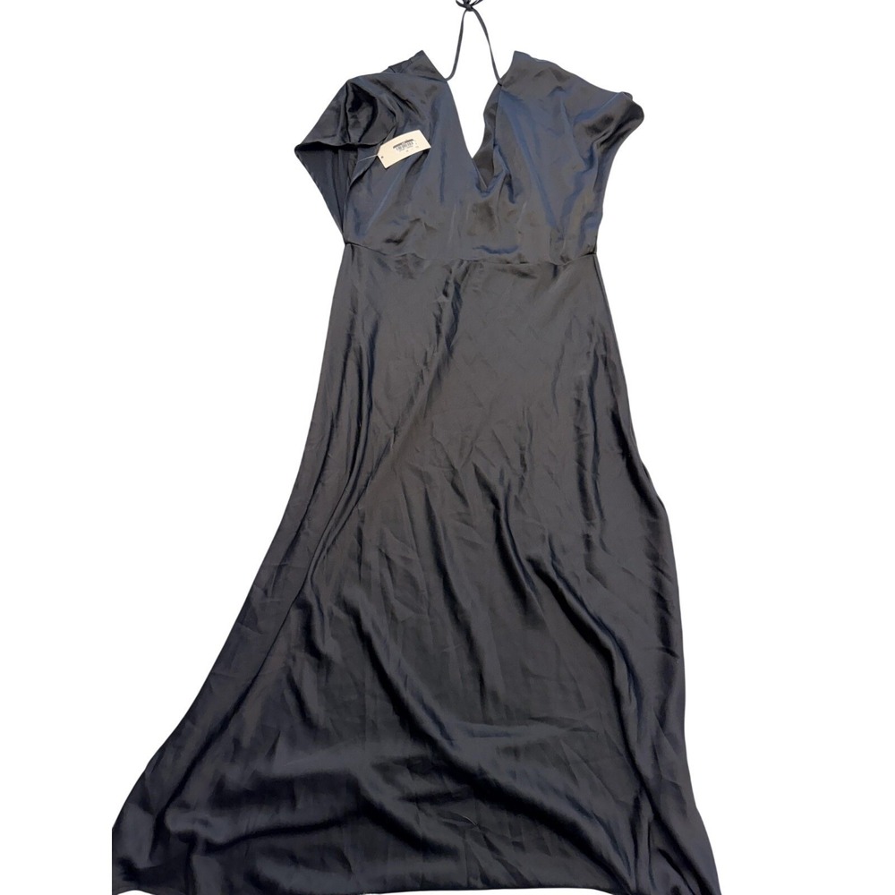 A New Day Dress Womens Large Black Satin V-Neck Flutter Sleeve Midi Party Wear - Picture 3 of 12